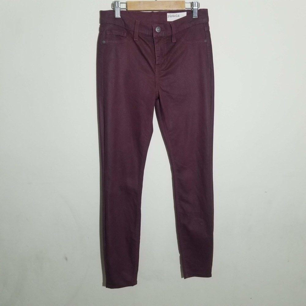 Pistola Denim Skinny Coated Jeans Burgundy Red 27